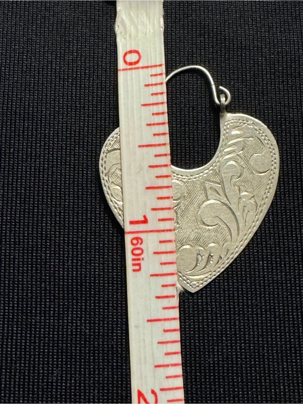 Sterling Silver Engraved Heart Earrings - Artisan Floral Scrollwork - Picture 4 of 4